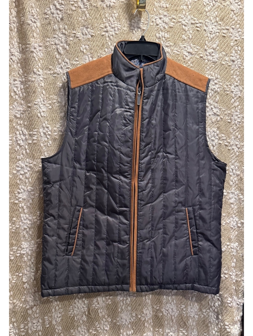 Alan Flusser Quilted Gray & Tan Corduroy Vest Size Large
